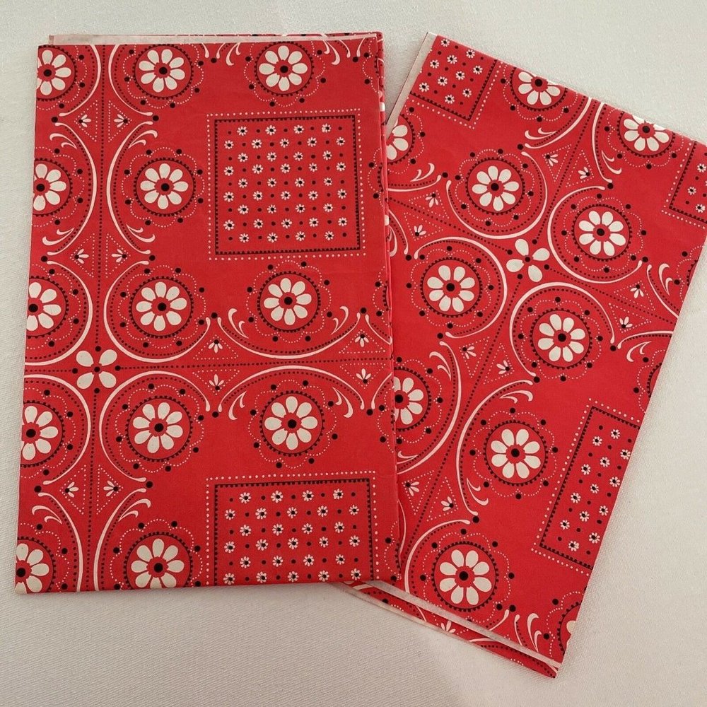 VINTAGE Bandana GIFT WRAP ~ RED Black & WHITE ~ 2 SHEETS 24x28” Each. Very Cool!